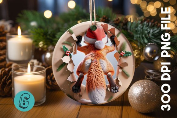3D Cute Fox Christmas Ornament Back (03) Digital Download