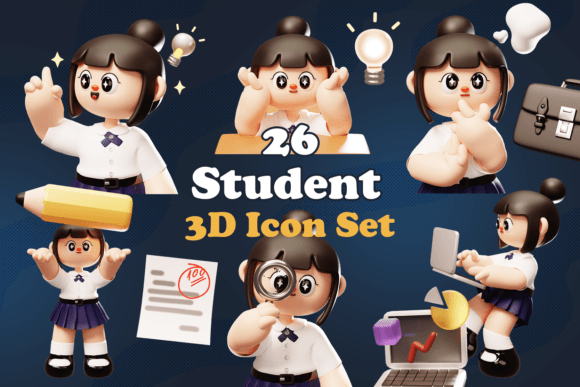 3D Cute Student and Back to School Items Bundle for Designers