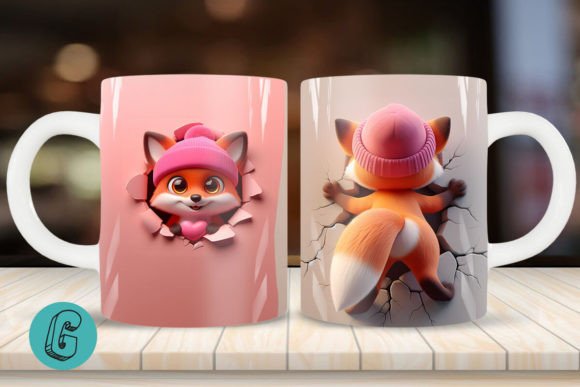 3D Fox Valentine Mug Wrap: A Charming Design Asset