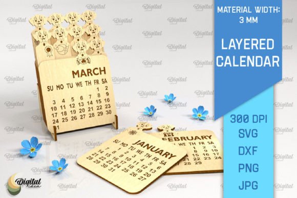 3D Layered Calendar Laser Cut: Dog SVG Designs