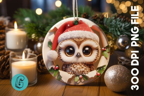 3D Owl Christmas Ornament Front (12) Digital Download