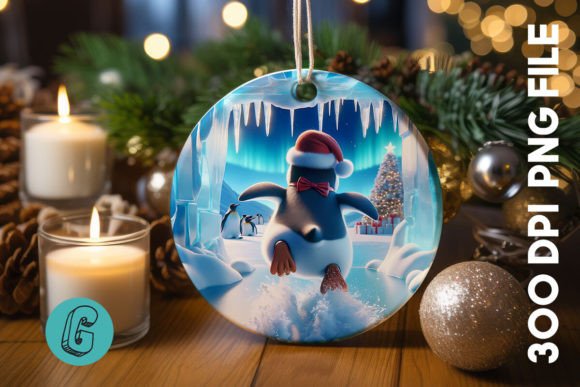 3D Penguin Christmas Ornament Back: Festive Digital Design