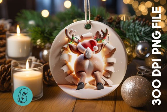 3D Reindeer Christmas Ornament Back (05) Design Asset