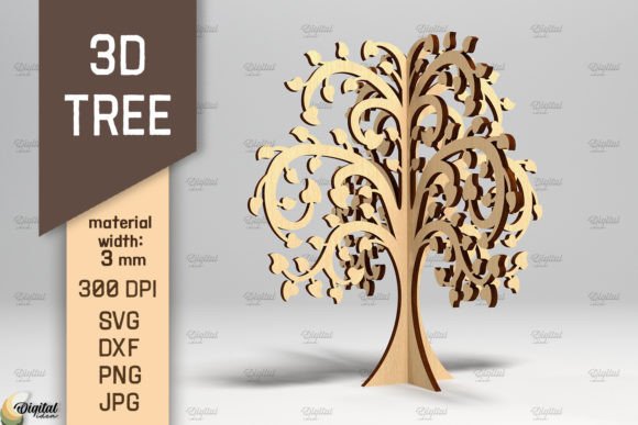 3D Tree SVG: Standing Tree Laser Cut Designs