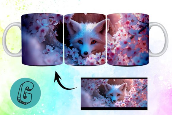 3D Valentine Fox Floral Mug Wrap 04