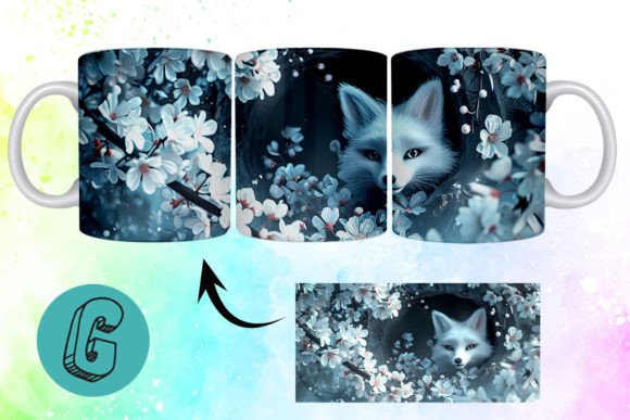 3D Valentine Fox Floral Mug Wrap 05: A Charming Design Asset