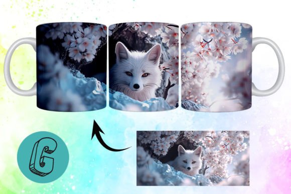 3D Valentine Fox Floral Mug Wrap: A Charming Design Asset