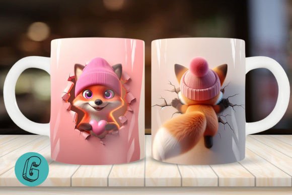 Charming 3D Fox Valentine Mug Wrap: A Creative Download