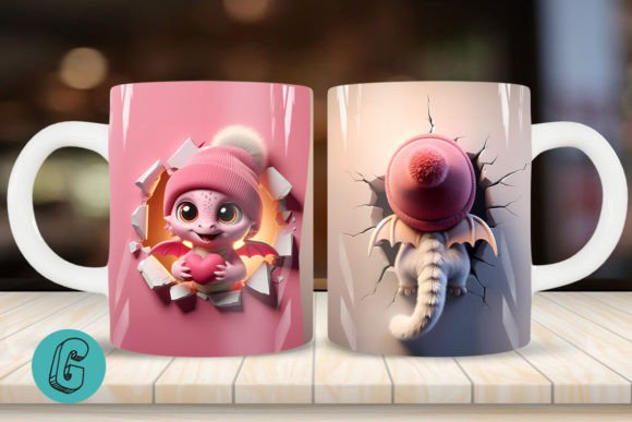 Valentine Dragon 3D Mug Wrap: A Creative Design Asset