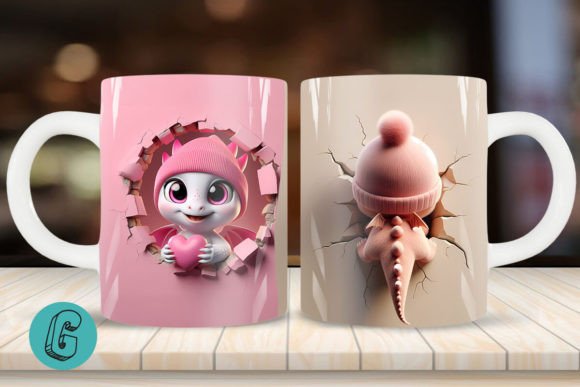 Valentine Dragon 3D Mug Wrap: A Unique Design Asset