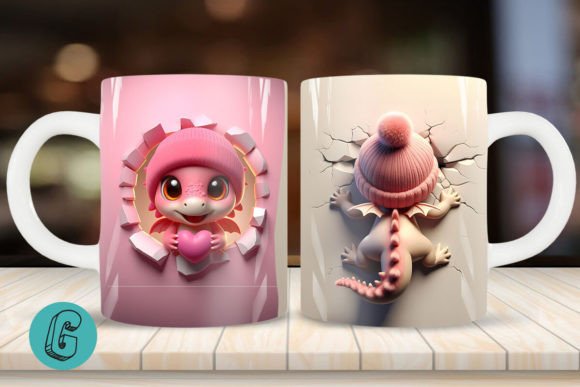 Valentine Dragon 3D Mug Wrap: Creative Design Asset