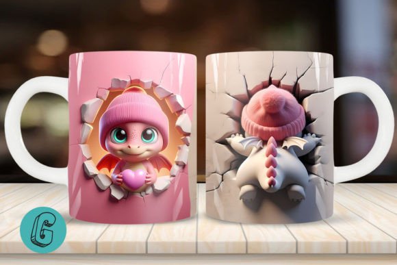 Valentine Dragon 3D Mug Wrap: Unique Design for Crafts