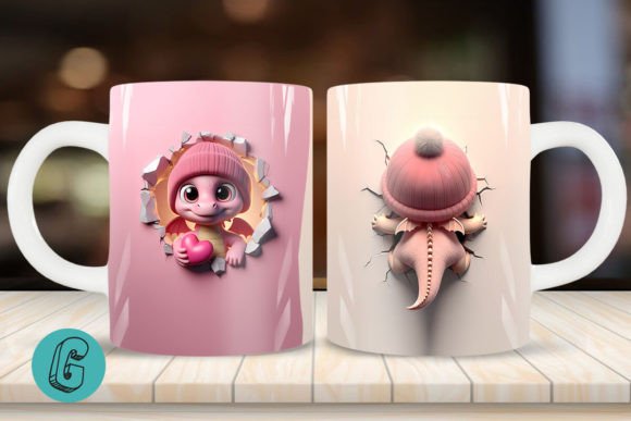 Valentine Dragon 3D Mug Wrap: Unique Design for Mugs