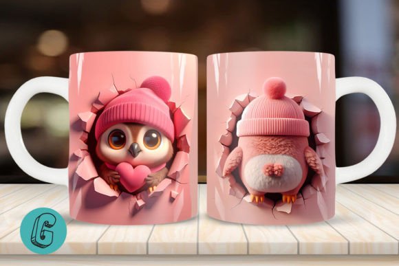 Valentine Owl 3D Mug Wrap: A High-Quality Digital Download